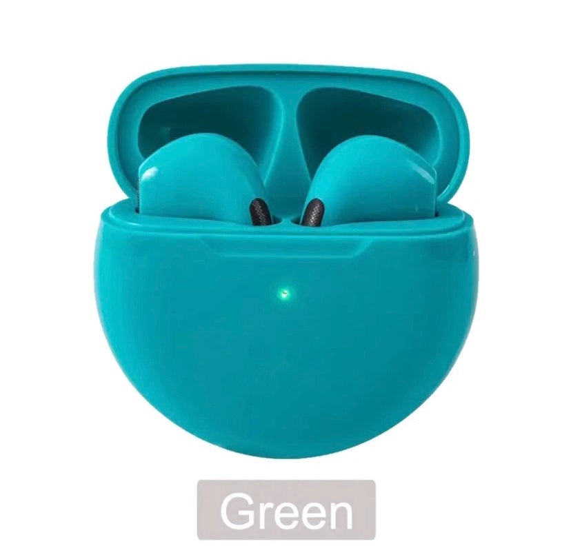 alt=“écouteurs AirPods de couleur verte”