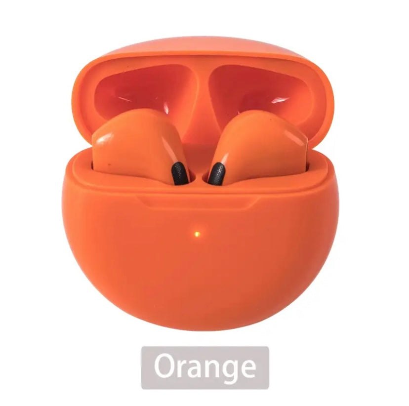 alt=“écouteurs AirPods de couleur orange”