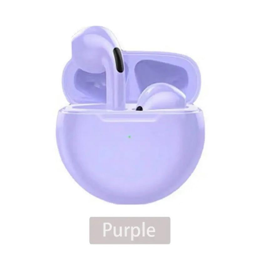 alt=“écouteurs AirPods de couleur violet”