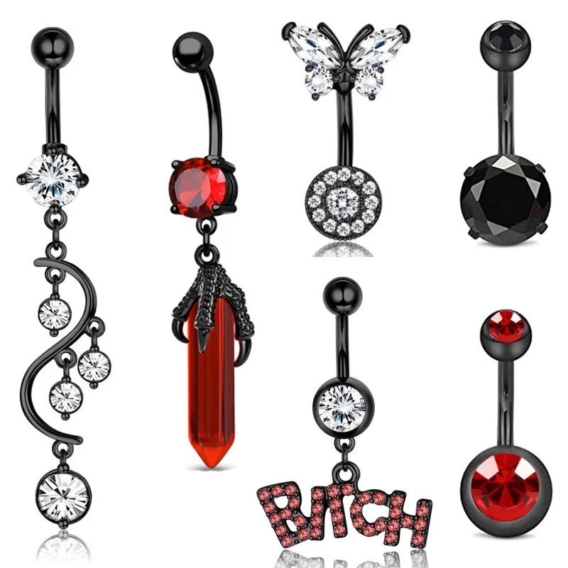 Piercing gothique ou halloween du nombril en lot de 6