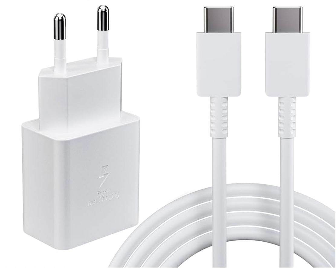 Chargeur rapide Samsung usb C 25W noir et blanc avec câble 100cm
