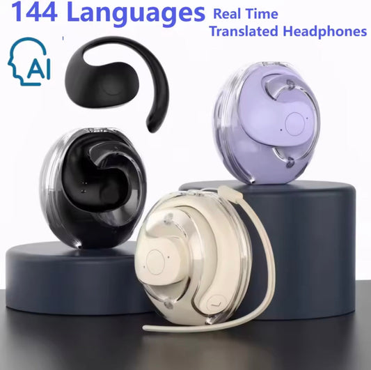 Écouteurs sans fil AI pour traduction en temps réel de 144 langues, Bluetooth 5.3, design waterproof IPX4