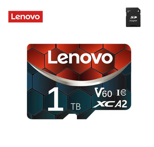 Lenovo carte SdXc 1TB V60 micro SD card with adapter, 100MB/s read speed, secure high-capacity storage for multimedia devices.