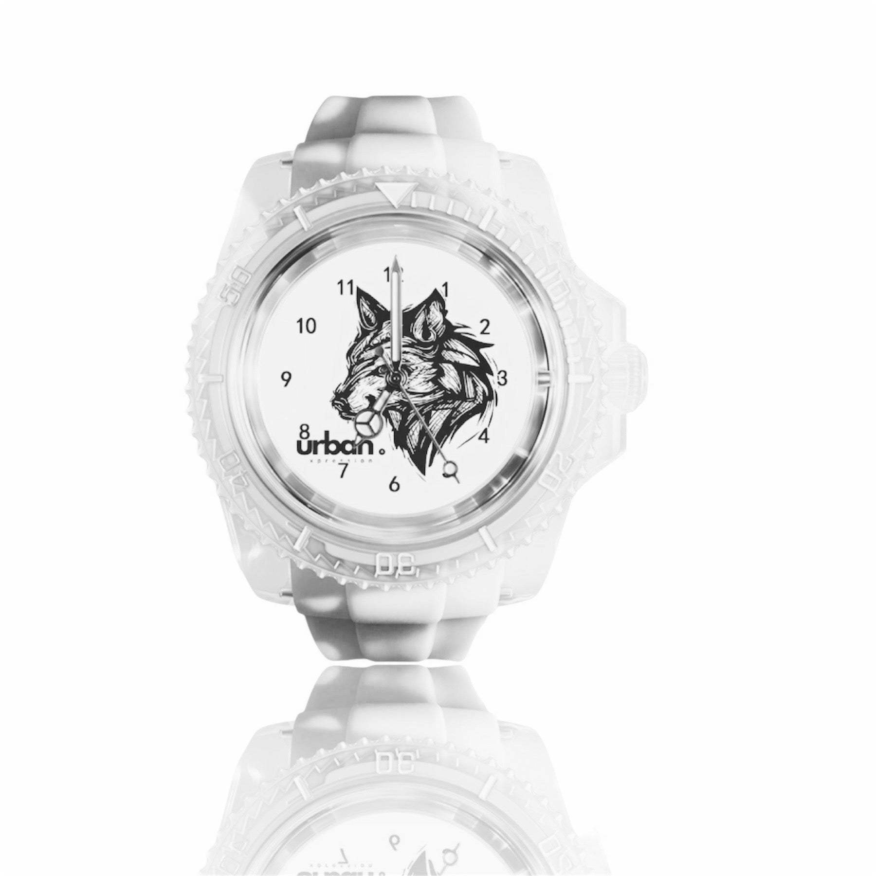 Montre urbaine en cuir et silicone Urban Xpression avec design loup.