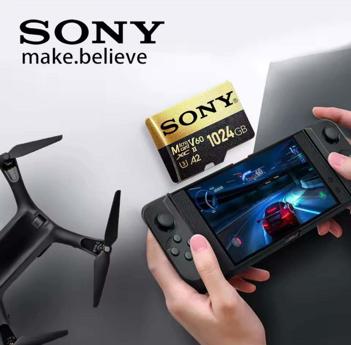 Carte micro SD Sony 1To A2 UHS 3 V60 avec drone et console de jeu pour haute capacité de stockage.